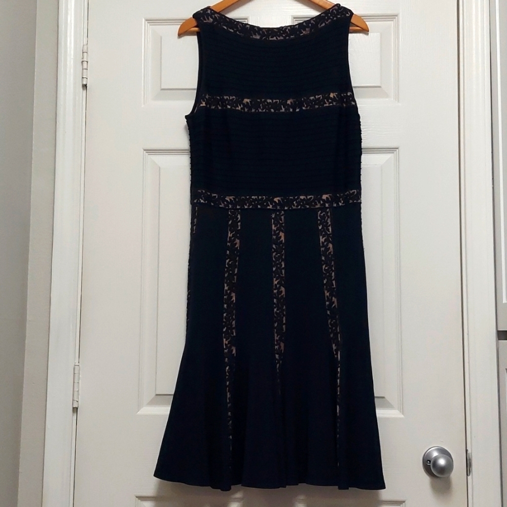 Tadashi Shoji Navy Blue with Nude Lace Dress Size XL